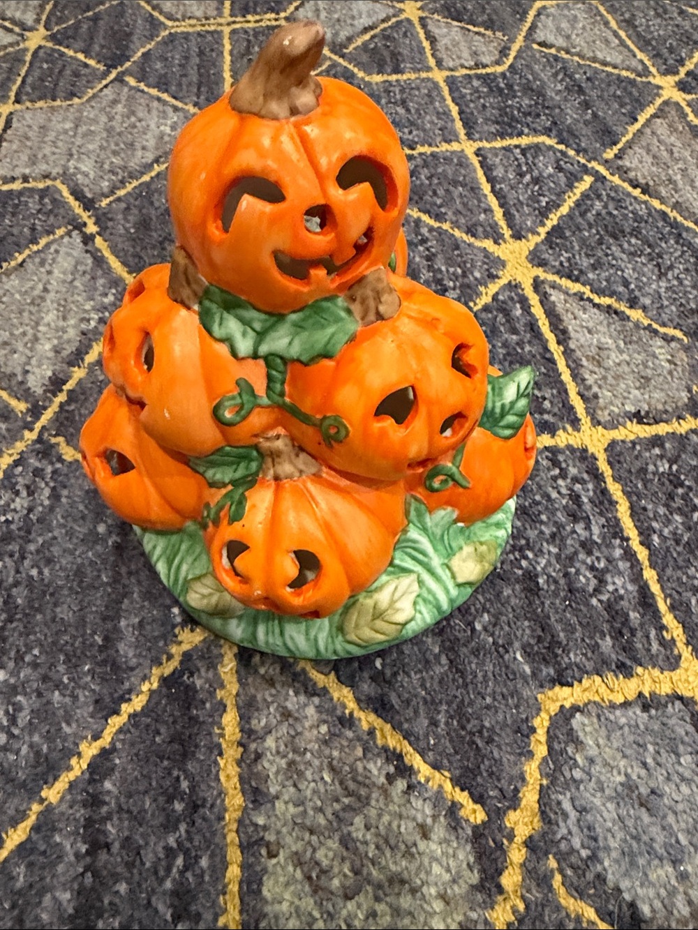 Festive Orange Pumpkin Stack Ceramic Decor